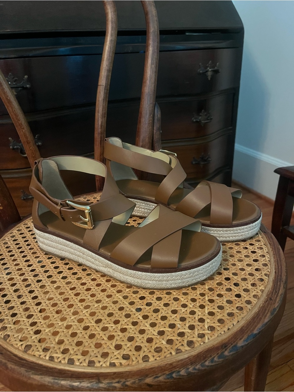 MICHAEL Michael Kors Tan Leather Espadrille Platform Sandals
